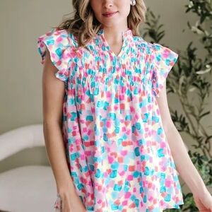Colorful Women's Ruffle Sleeve Blouse